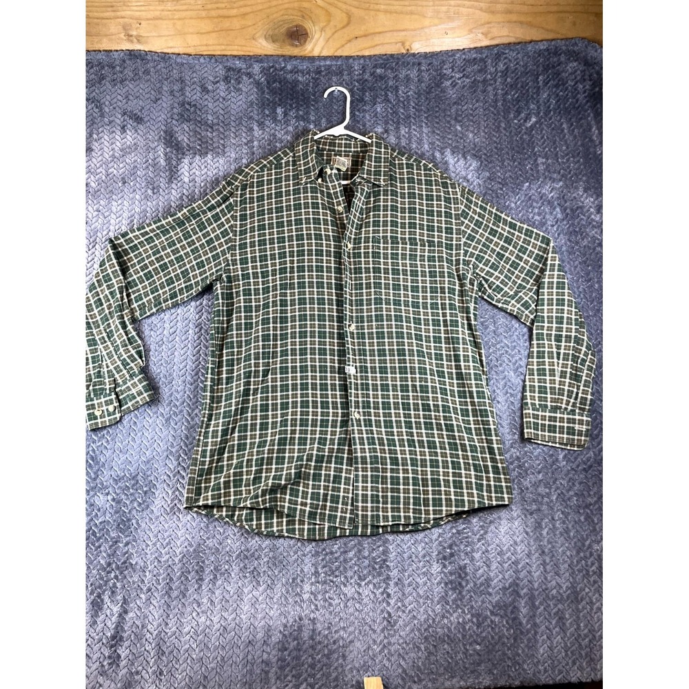 L.L. Bean Flannel Shirt Mens Medium Green Scotch Plaid Cotton Button Down 6862